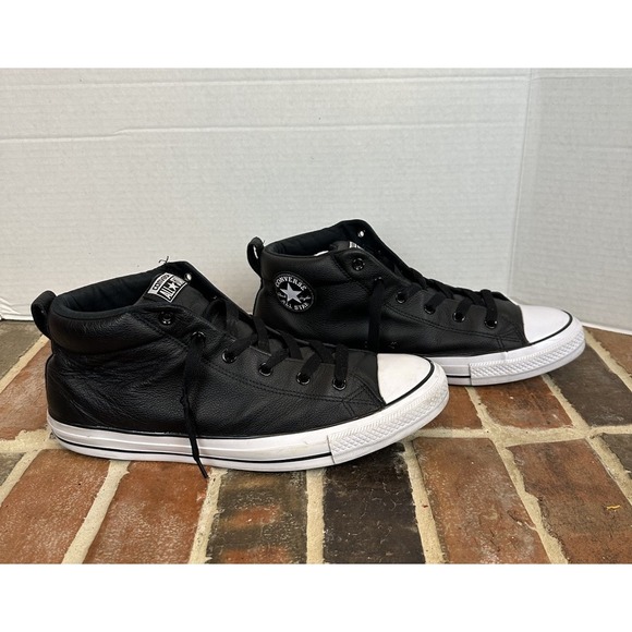 Converse Chuck Taylor All Star High Street Mid-Top Black Leather Sneakers Men 13 - Picture 4 of 8